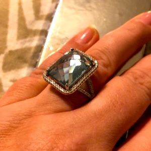 Beautiful LARGE Blue Topaz & Clear CZ Ring